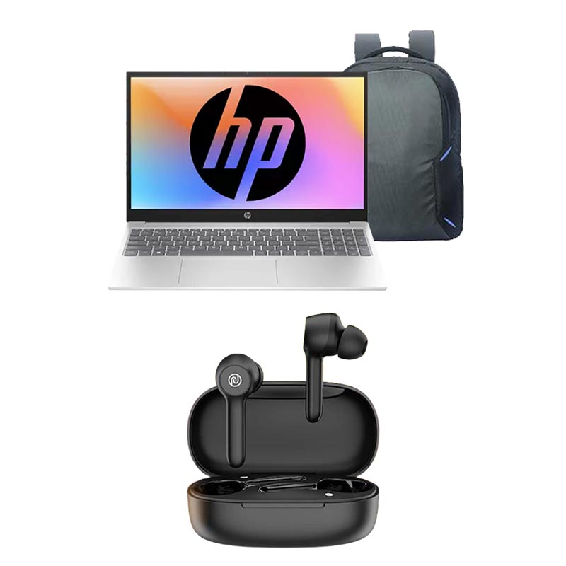 Picture of  HP - 13th Gen Intel Core i3-1315U 15.6" (39.6 Cm) 15-fd0465TU Thin & Light Laptop (8GB DDR4/ 512GB NVMe M.2 SSD/ Windows 11 Home/ MS Office 2024/ Micro-Edge/ Anti-Glare 250 nits/ Dual Speakers/ Mic Mute key/ Camera Privacy Shutter / 1Year Warranty / Silver/ 1.59Kg) with Laptop Bag + Noise Buds VS201 V3 in-Ear Truly Wireless Earbuds